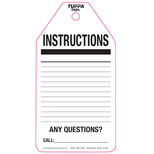 Safety Tags | Instructions Any Questions Tuffa Tags (Pack of 100 ...